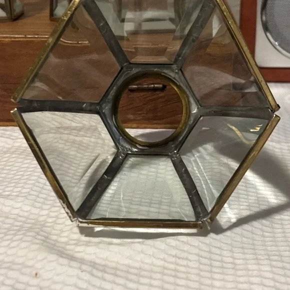 3x Brass Beveled Glass Chandelier Lamp Shades Brass Ceiling light 6 Sided - Picture 3 of 4